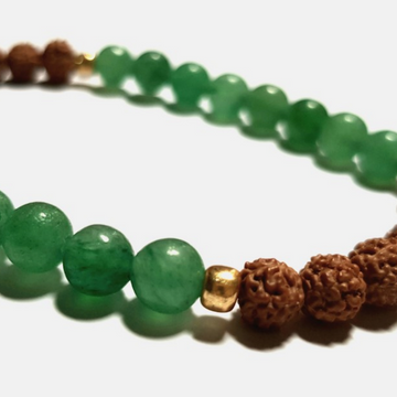 Close up of Handmade Green Aventurine and Rudraksha Bracelet